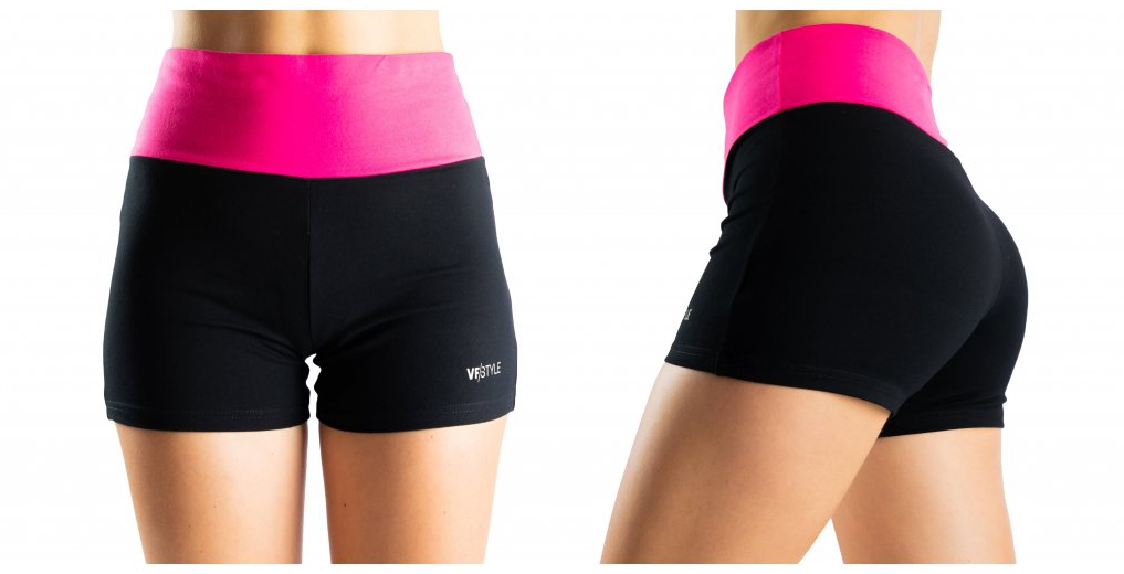 Pamut női sport mini rövidnadrág VFstyle rózsaszín-fekete